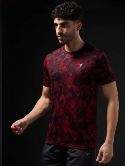 Technosport Men Printed Crew Neck Red T-Shirt